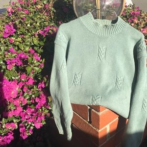 Vintage sea foam green/blue mock neck knit sweater